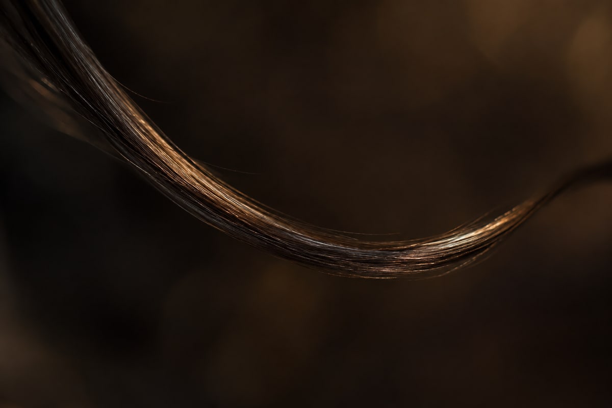Close-up of a dark hair strand