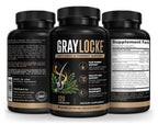 Front, directions and Supplement Facts sides of the 120 capsule bottle of GrayLocke